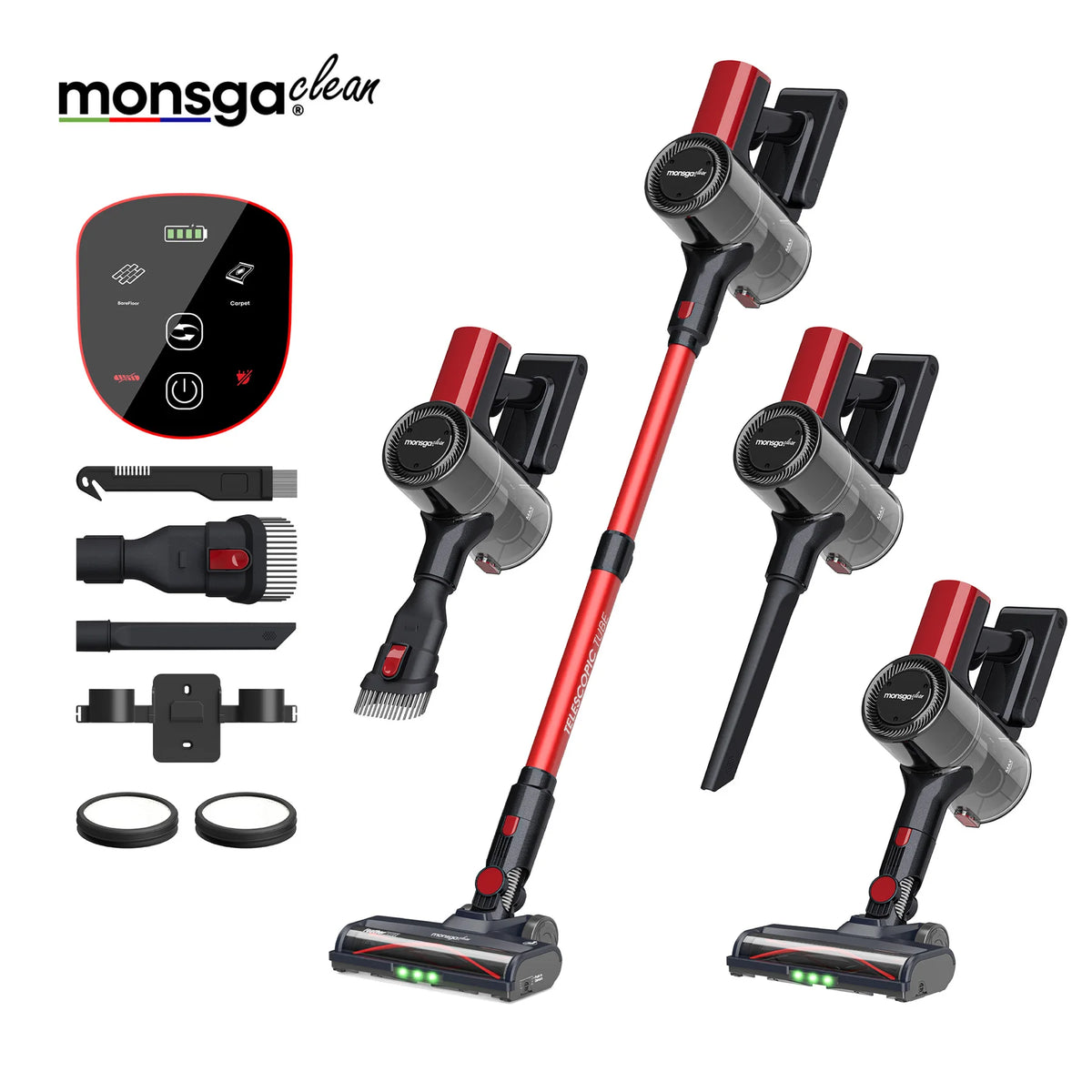 Monsga Cordless Stick Vacuum Cleaner Anti Tangle Brush HEPA Filter