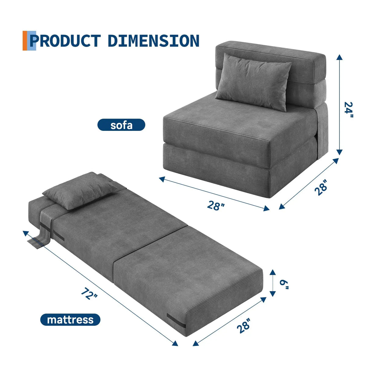 HobbyLane 4-In-1 Folding Sofa Bed Convertible Corduroy Loveseat Couch