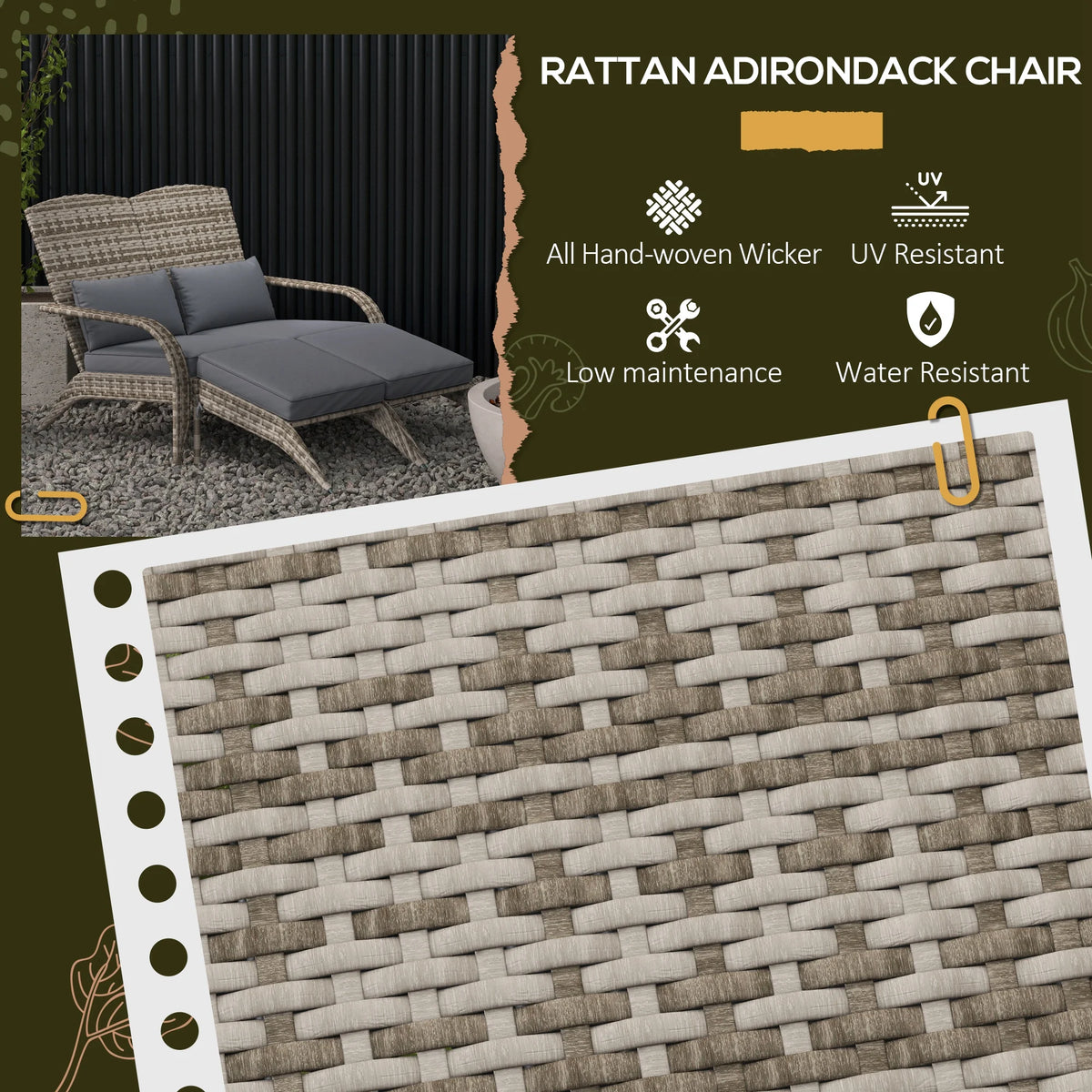 Outsunny Outdoor Wicker Adirondack Fire Pit Chair With Cushion