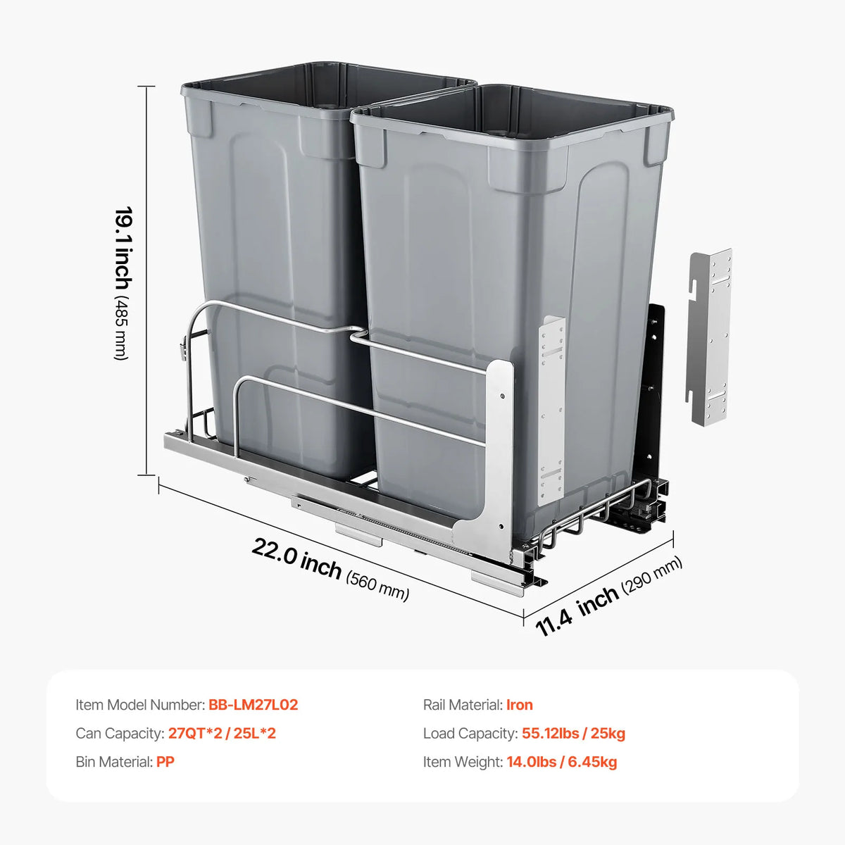 SucceBuy Pull-Out Trash Can Under Mount Waste Container HeavyDuty Garbage Recycling Bin w/ Door Kit Soft Close Slide for Cabinet