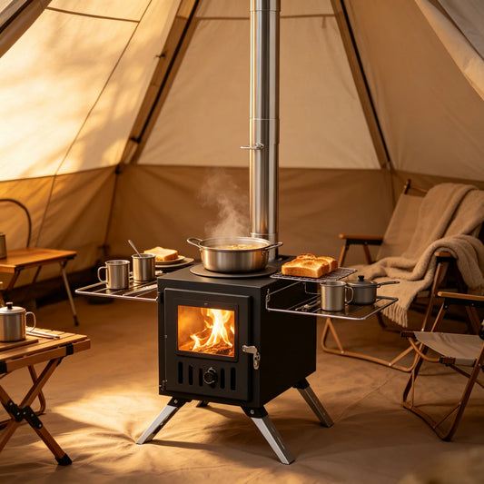 Portable Stainless Steel Wood Burning Stove With Seven Chimney Pipes
