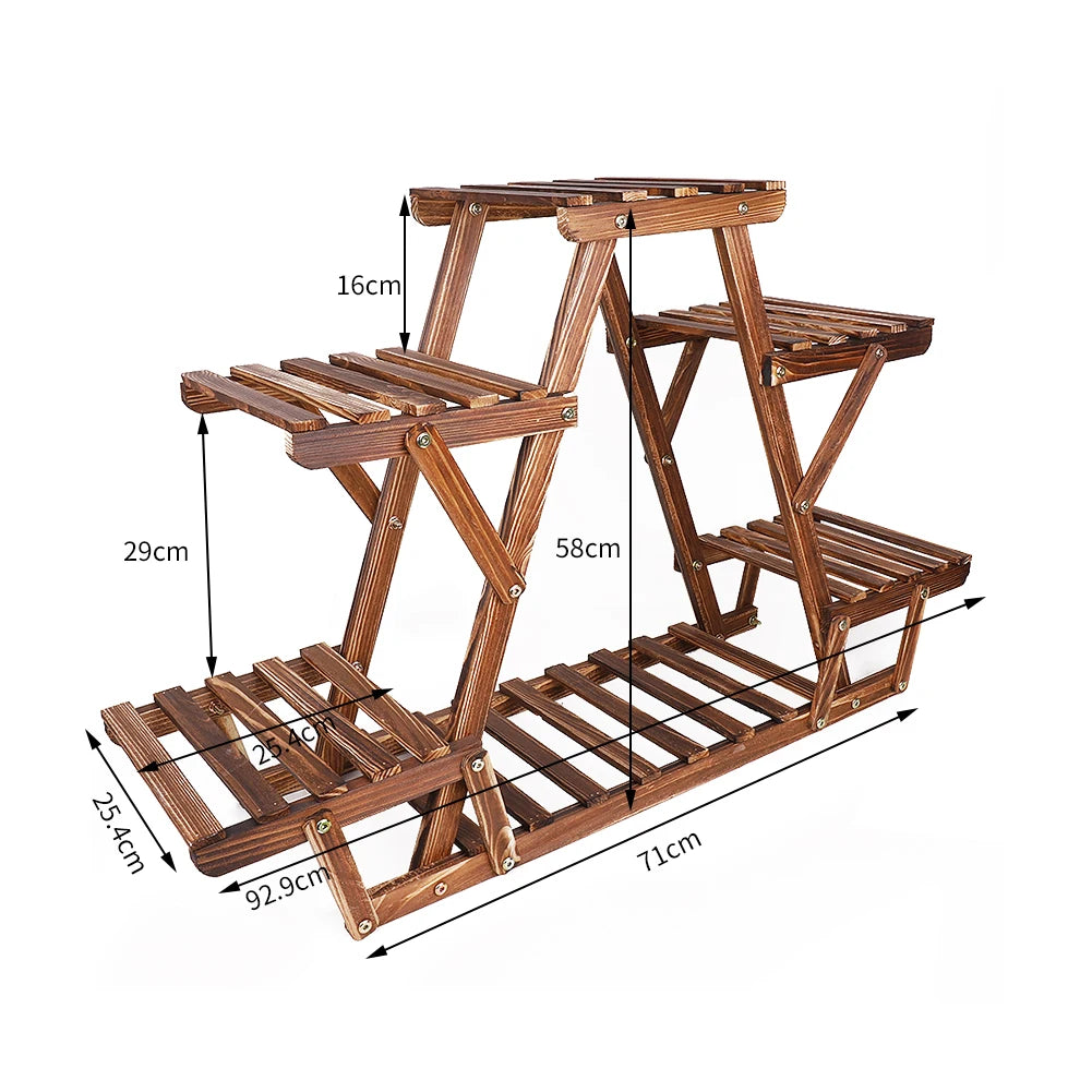 6 Tiered Carbonized Wood Corner Plant Stand Display Rack