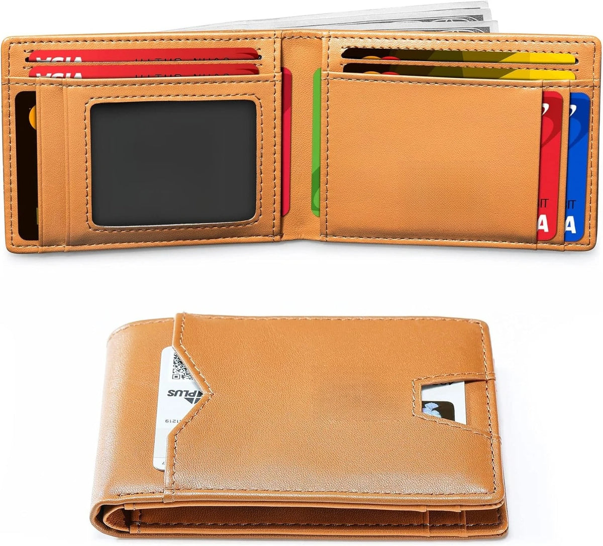 Slim Rfid Blocking Leather Bifold Wallet With Credit Card Organization