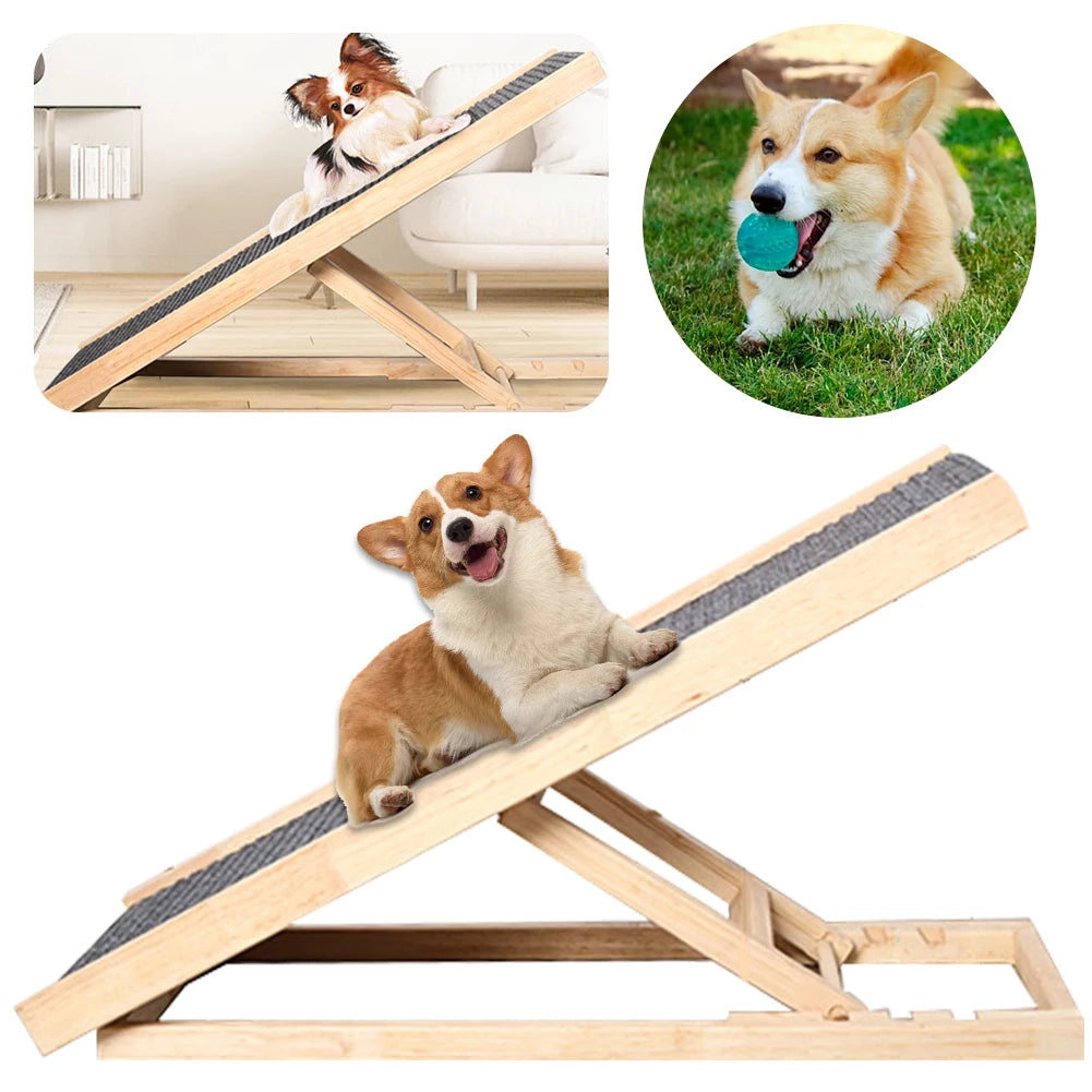 Wooden Foldable Pet Ramp Height Adjustable Portable Non Slip