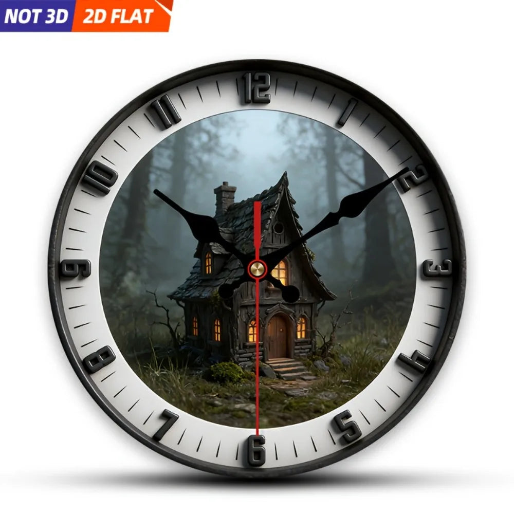 XMSJ Wooden Silent Wall Clock Featuring Forest Cabin Decor
