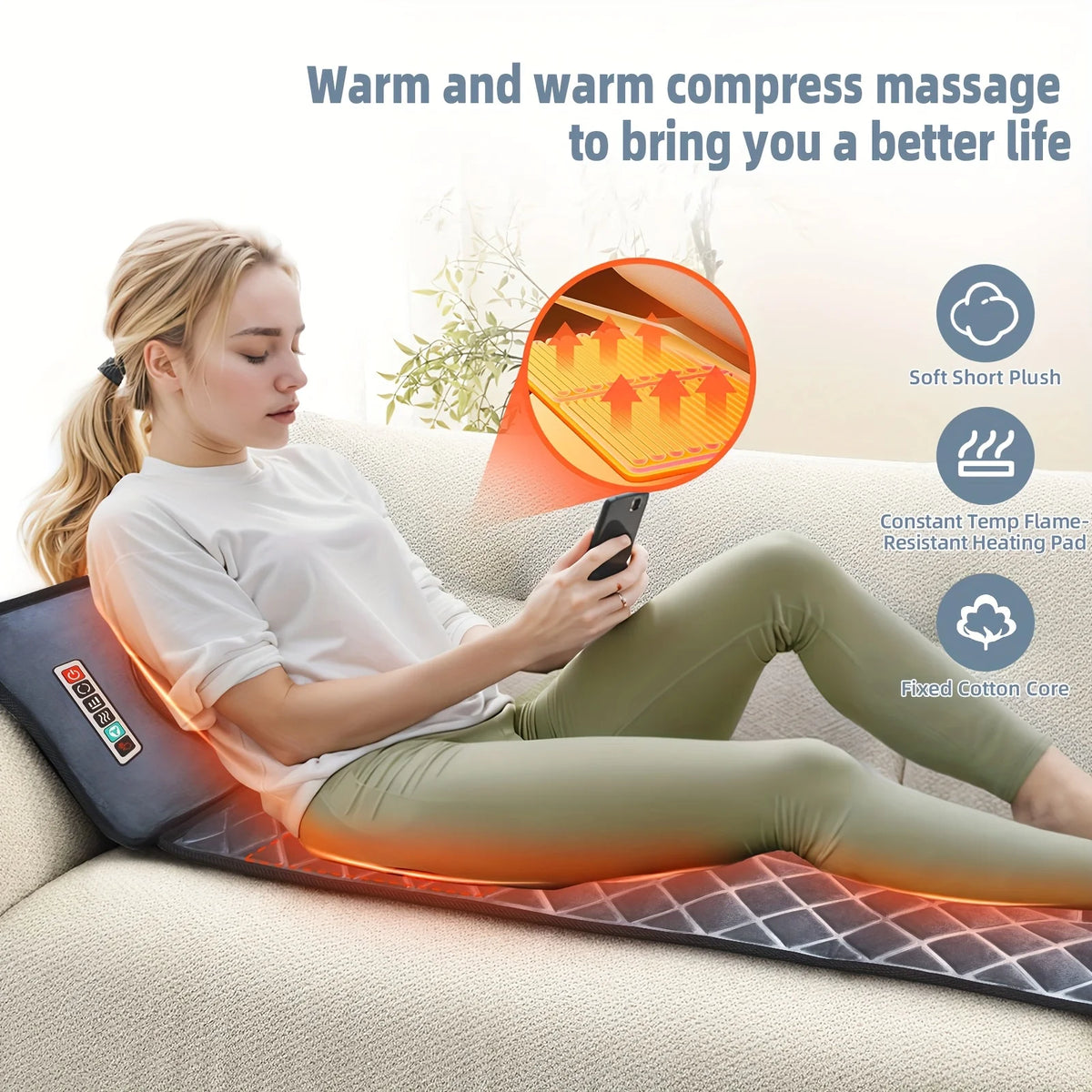 Ekmoey Full Body Shiatsu Massage Mat with 10 Vibration Motors