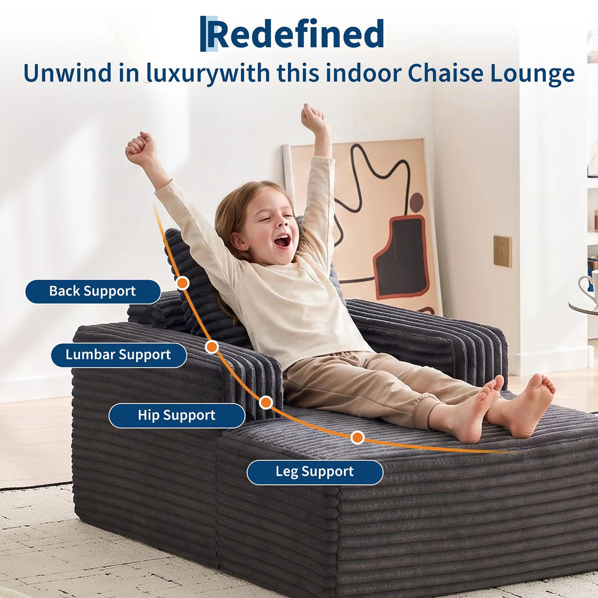 HiMISS Modern Chaise Lounge Sofa With Wide Armrests And Pillow