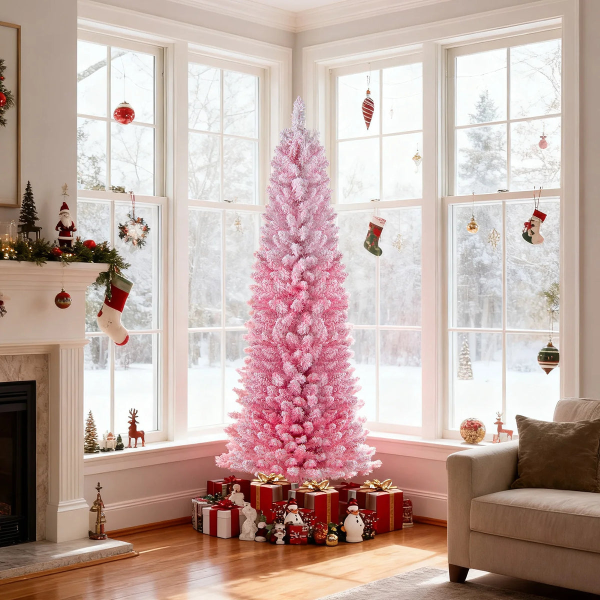 LIFEZEAL Pre-Lit Snow Flocked Artificial Christmas Tree With PVC Branches