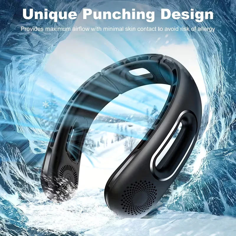 Usb Rechargeable Bladeless Neck Fan With Four Speeds And Portable Design