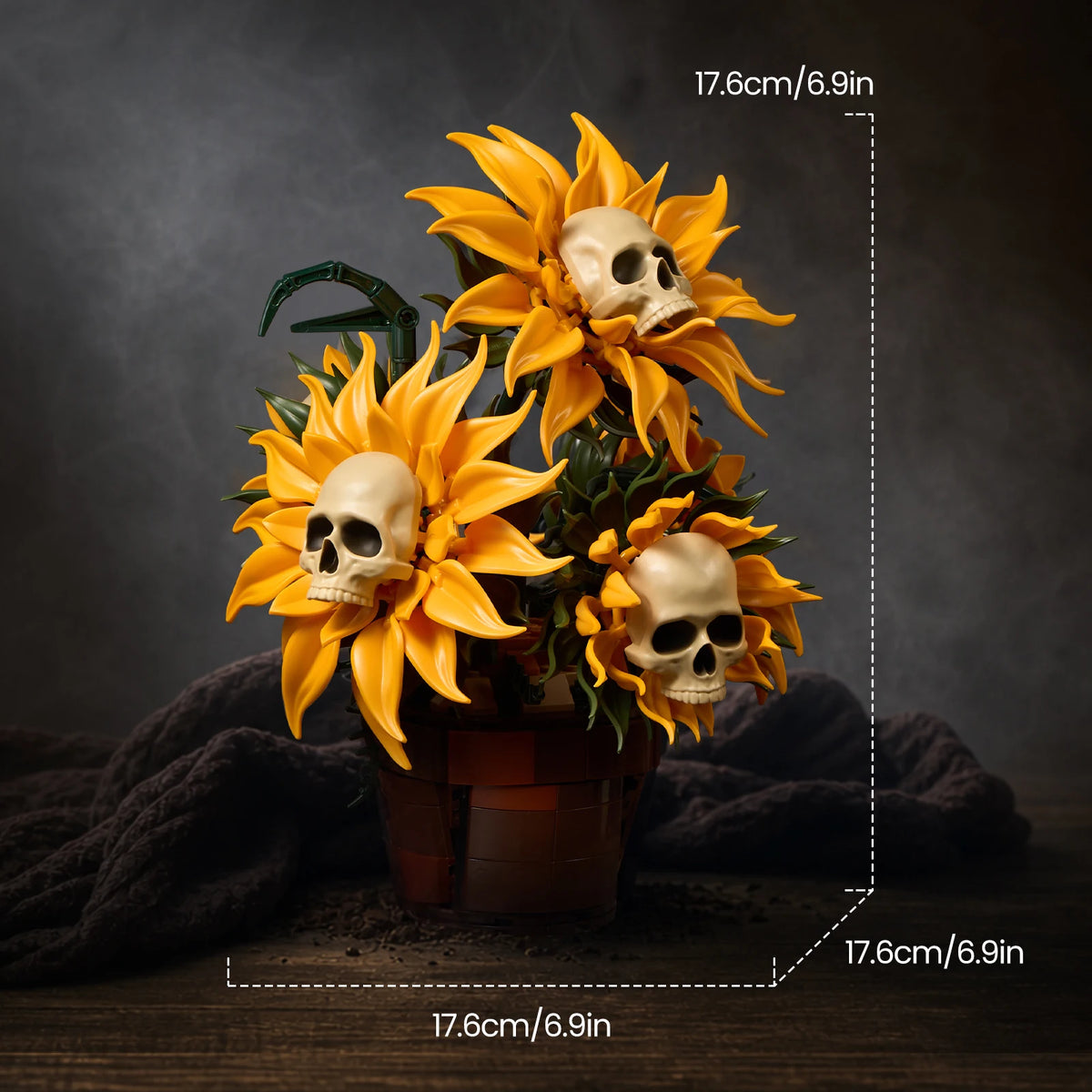 SupreOwls Skull Sunflower Building Blocks Halloween Decor Set