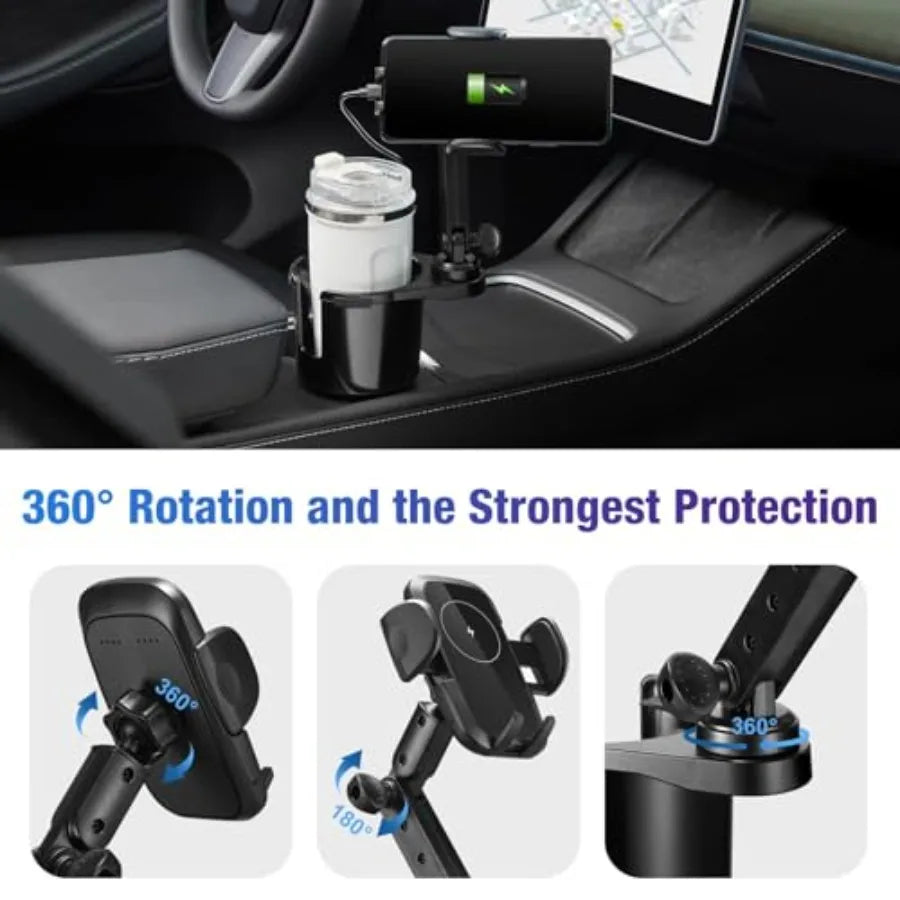 15W Wireless Car Cup Holder Phone Charger With Auto Clamping
