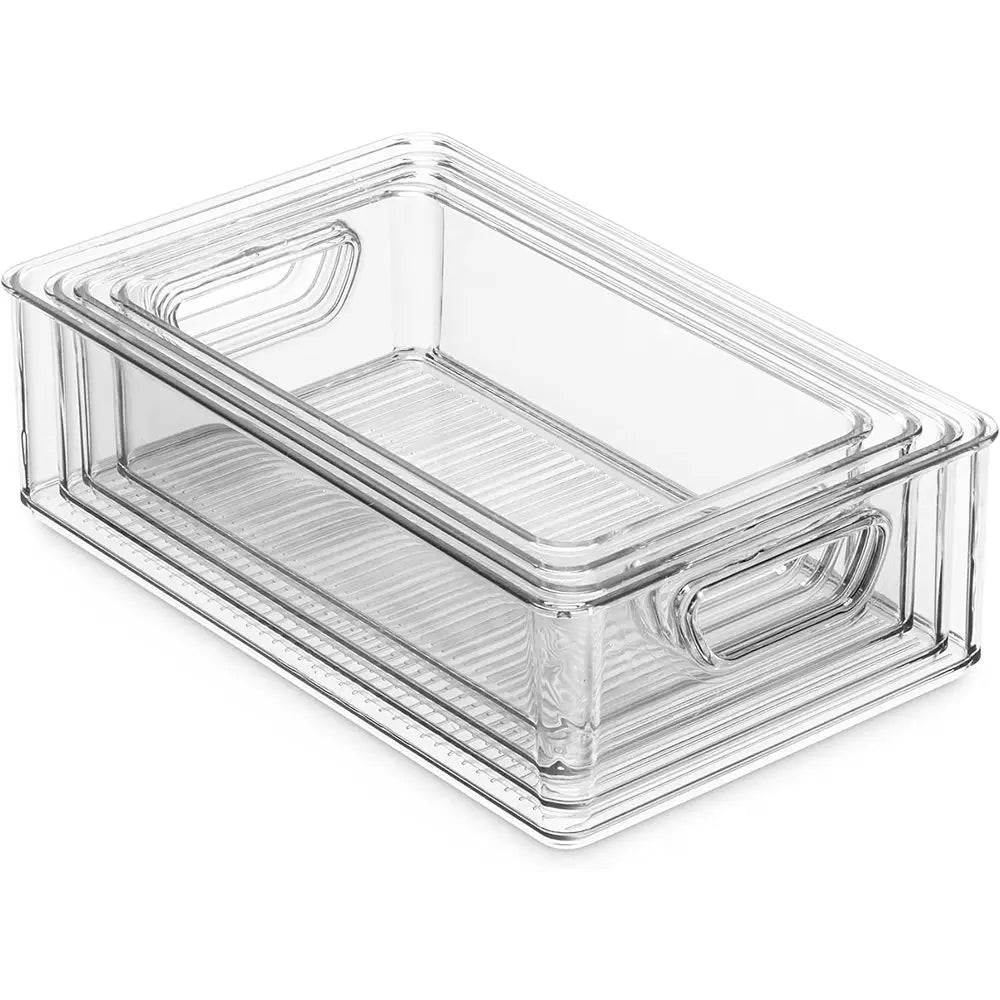 Stackable Plastic Refrigerator Organizer Bins For Kitchen Pantry Storage