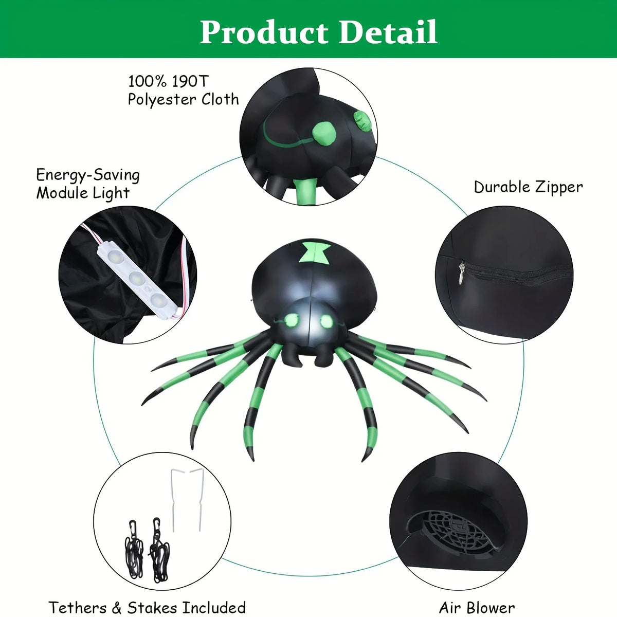 Glowing LED Inflatable Spider Halloween Yard Decor With Blower