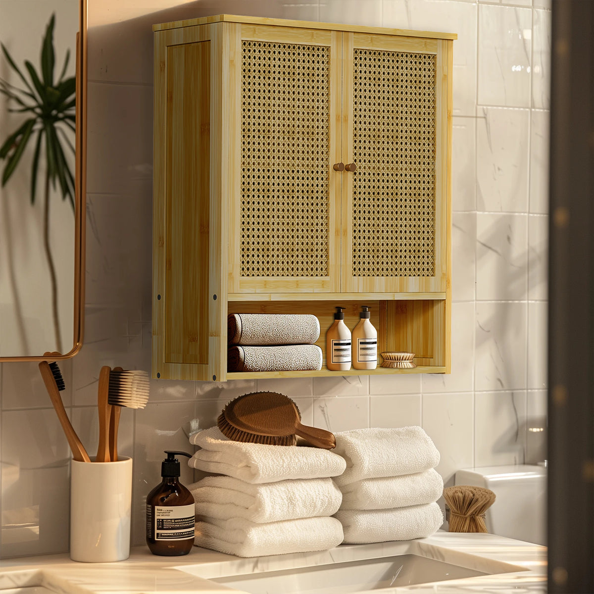 Premium Bamboo Bathroom Over Toilet Storage Wall Cabinet