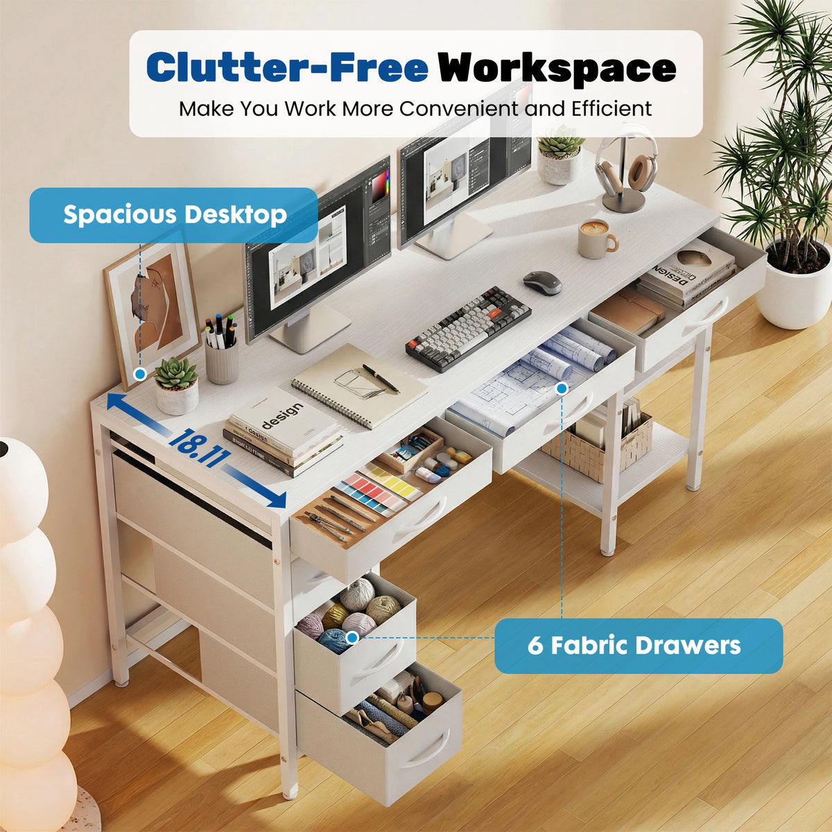 MCQ Office Computer Desk With Storage Shelves And Drawers