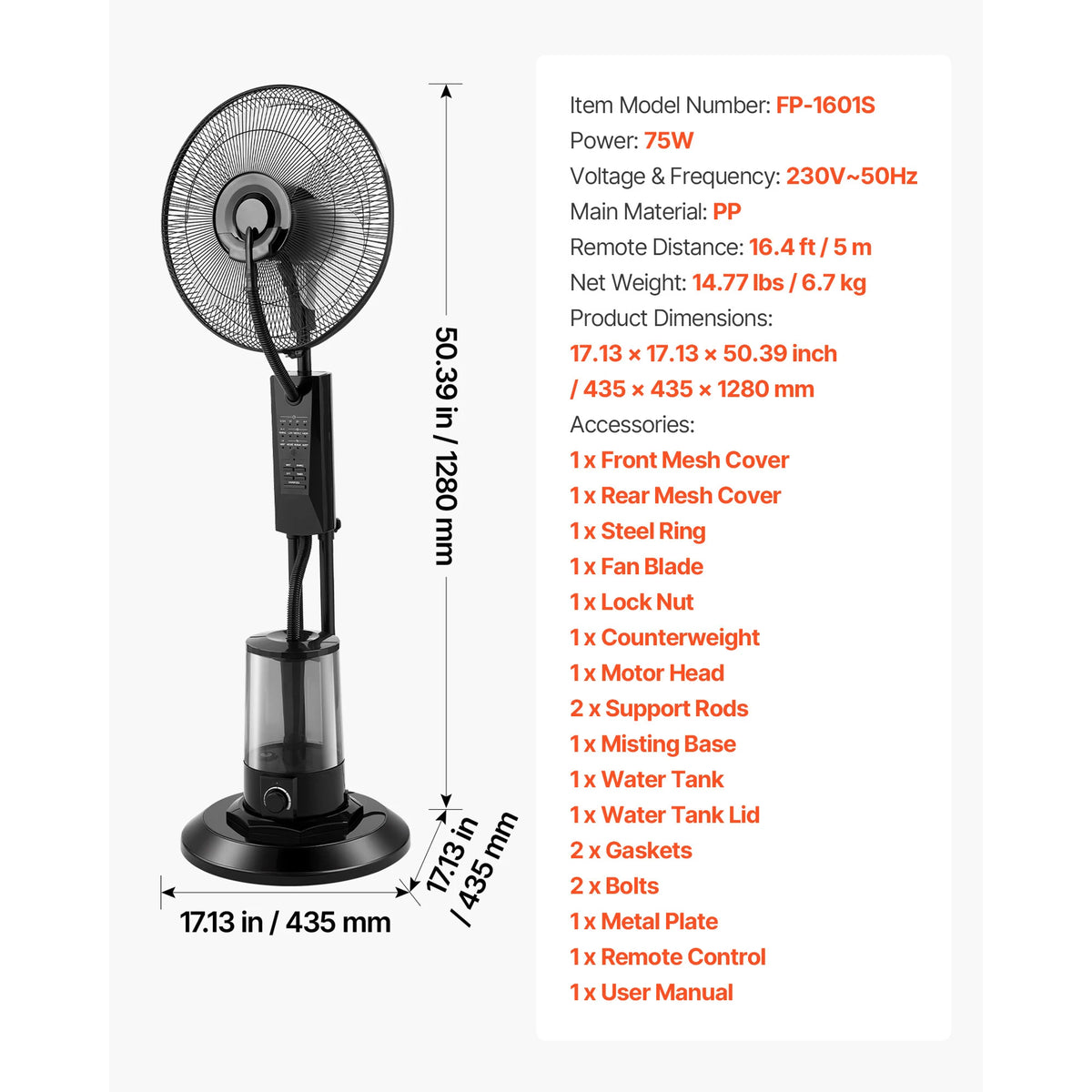 SucceBuy Rechargeable Misting Fan With Remote And Led Light