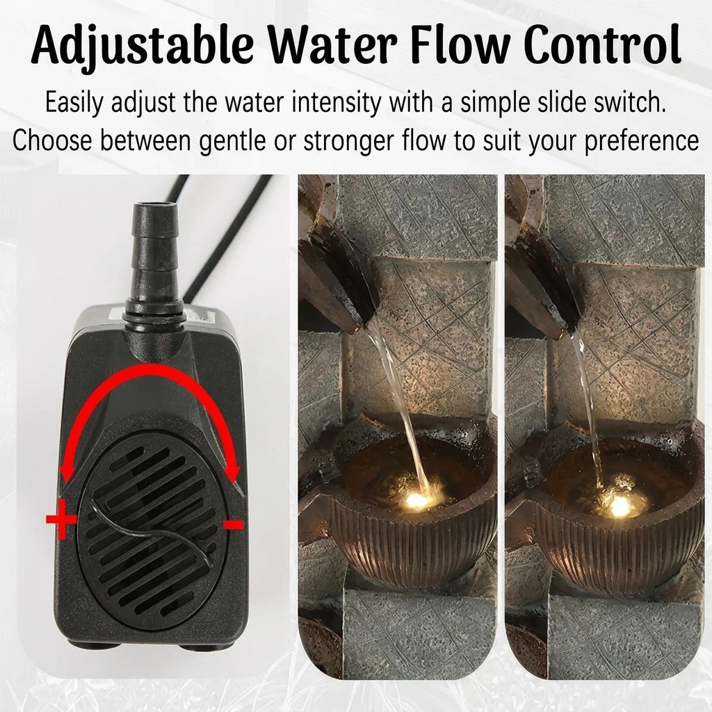 Cascading LED Water Fountain With Weather Resistant Resin Design