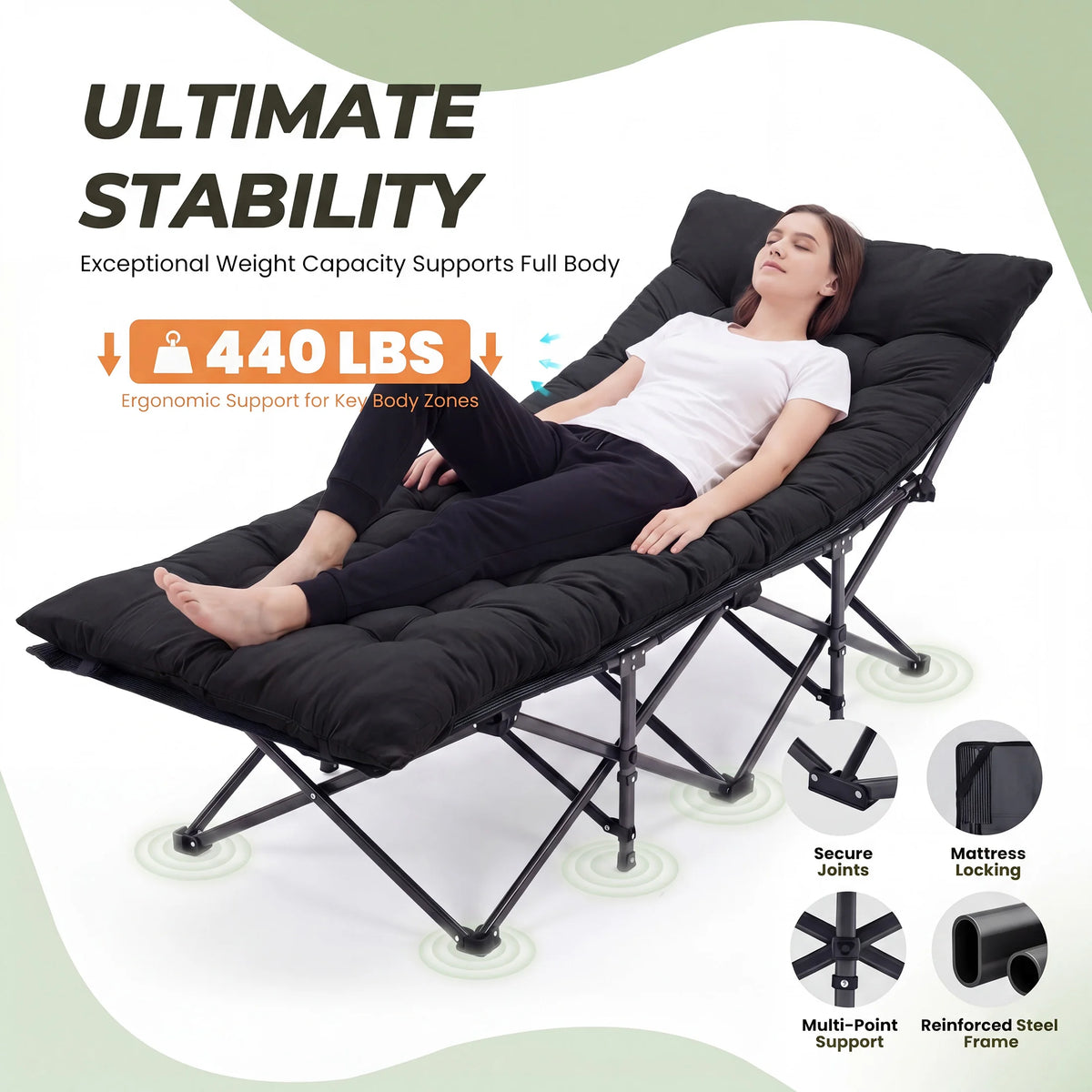 JHK Folding Portable Lounge Chair For Outdoor Camping Relaxation