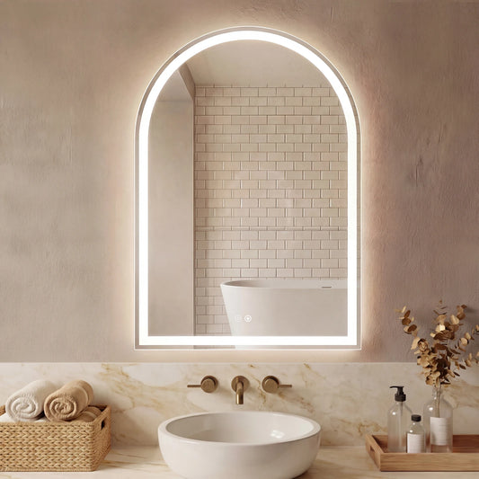 JHK Arched LED Bathroom Vanity Mirror Featuring Memory Touch Lighting