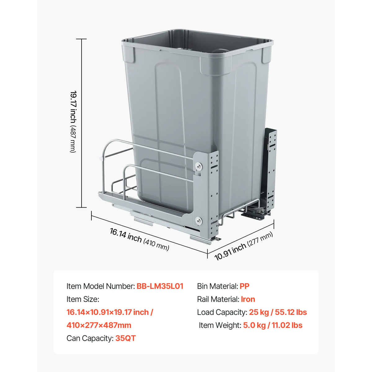 SucceBuy Pull-Out Trash Can Under Mount Waste Container HeavyDuty Garbage Recycling Bin w/ Door Kit Soft Close Slide for Cabinet