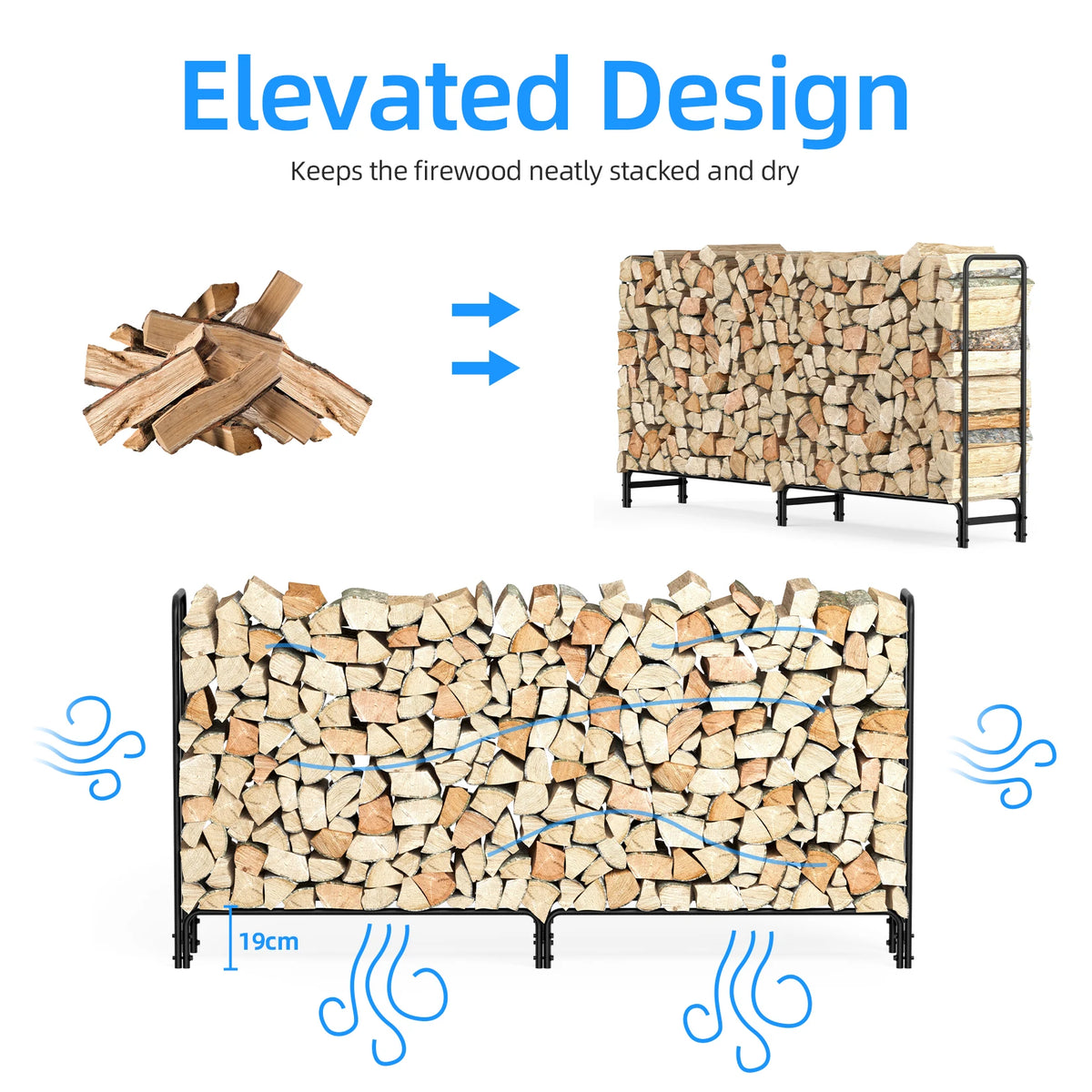 Heavy Duty Firewood Log Rack For Indoor And Outdoor Storage