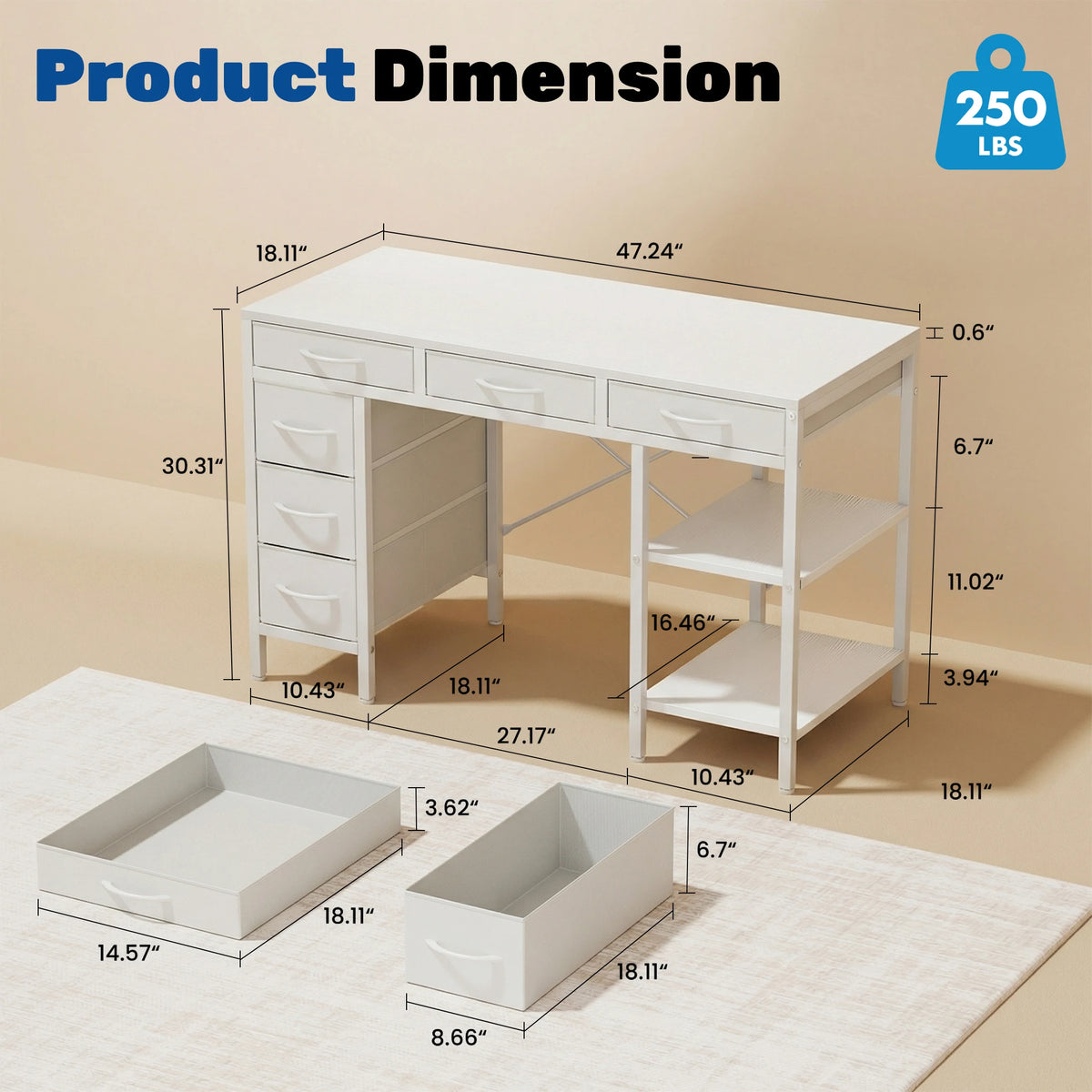 MCQ Office Computer Desk With Storage Shelves And Drawers