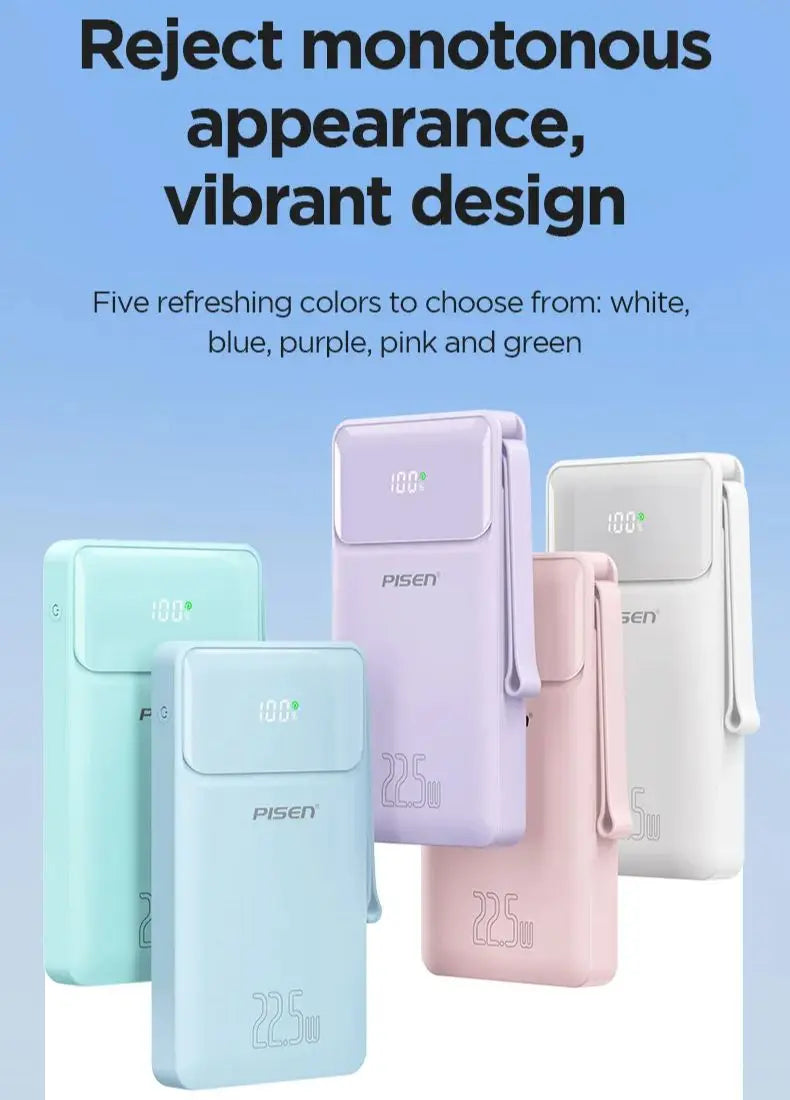Pisen Portable Charger With Built In Cables and Battery Display