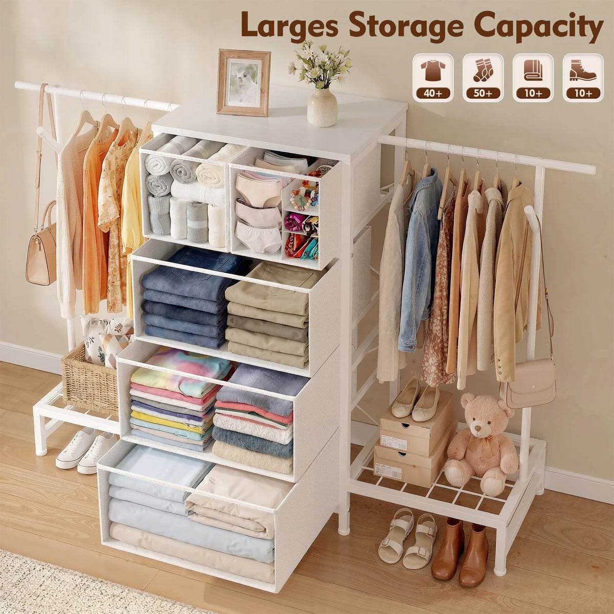 EnHomee 3In1 Fabric Dresser With Integrated Shoe Rack