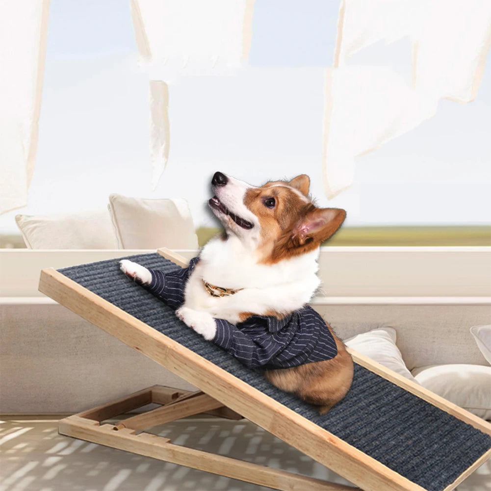 Wooden Foldable Pet Ramp Height Adjustable Portable Non Slip