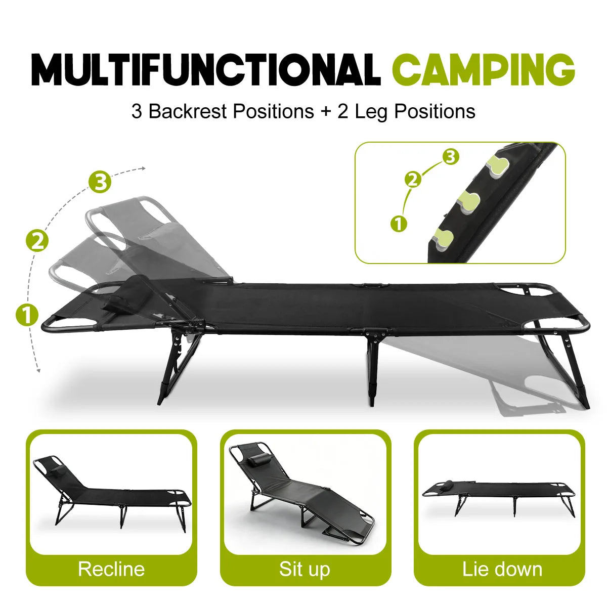 Portable Folding Camping Lounge Chair With Adjustable Backrest Design