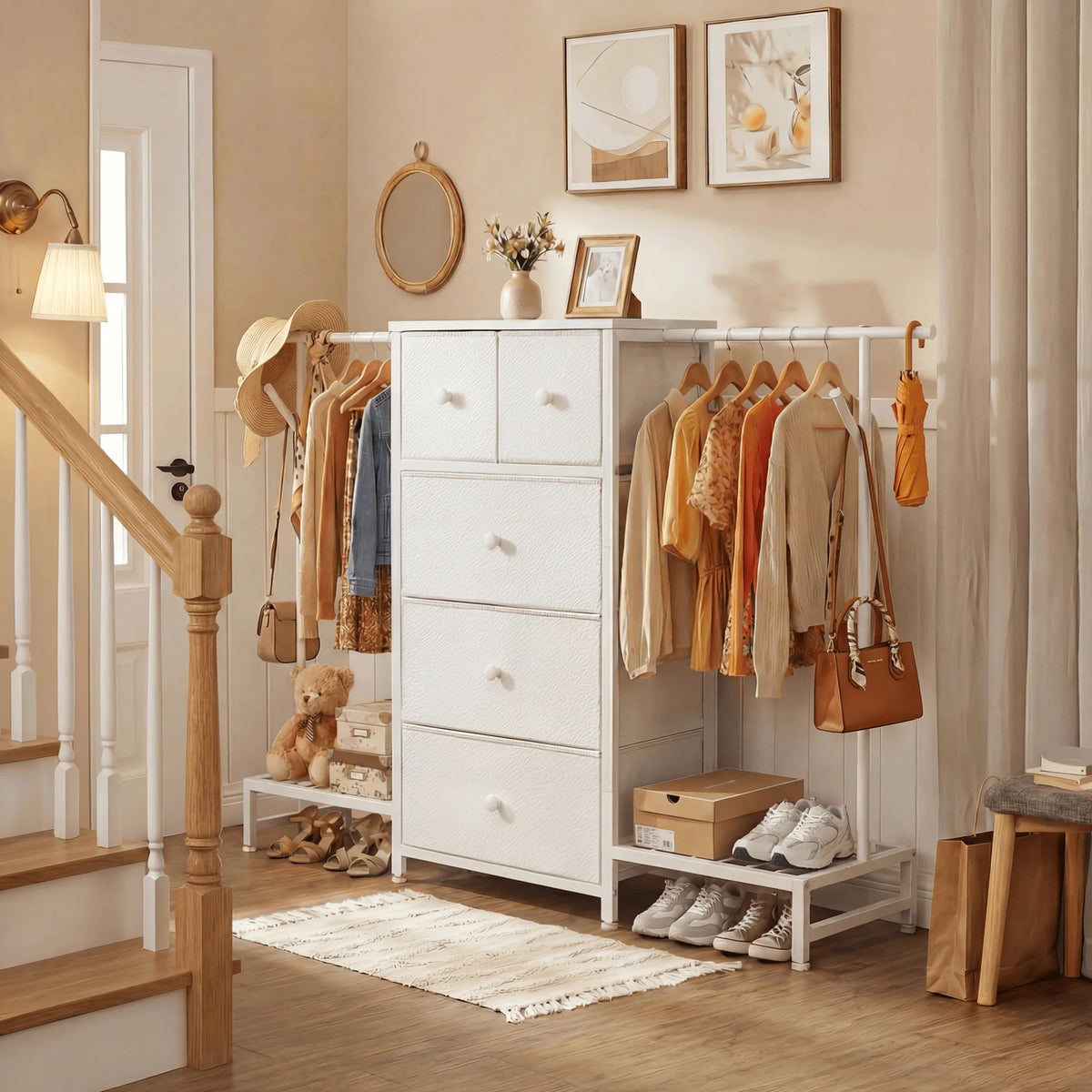 EnHomee 3In1 Fabric Dresser With Integrated Shoe Rack