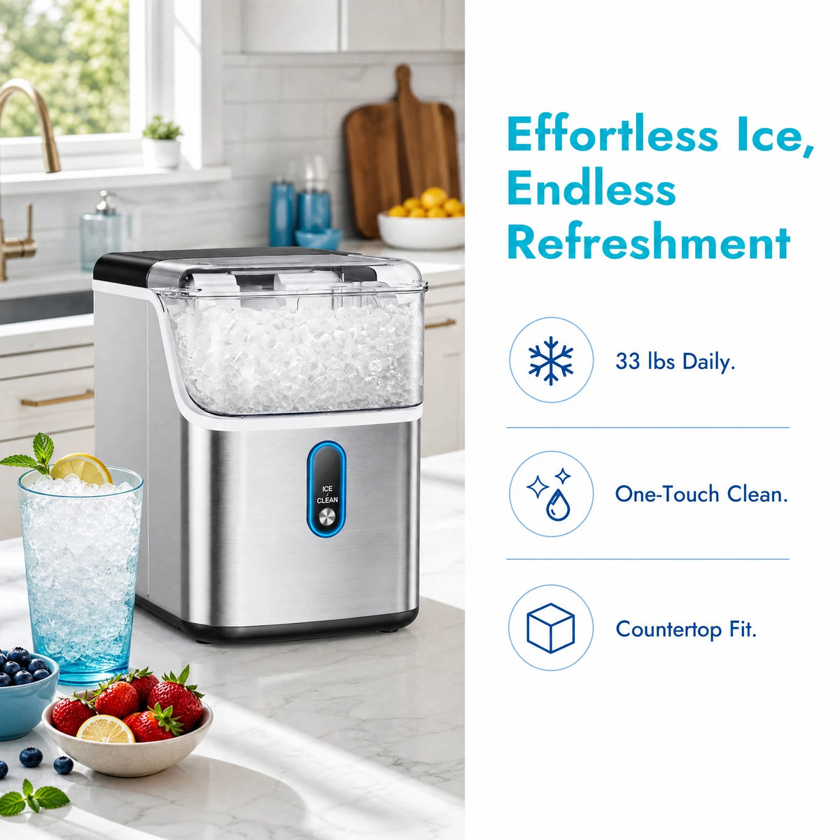 PHILERGO Countertop Nugget Ice Maker With Self Cleaning Function