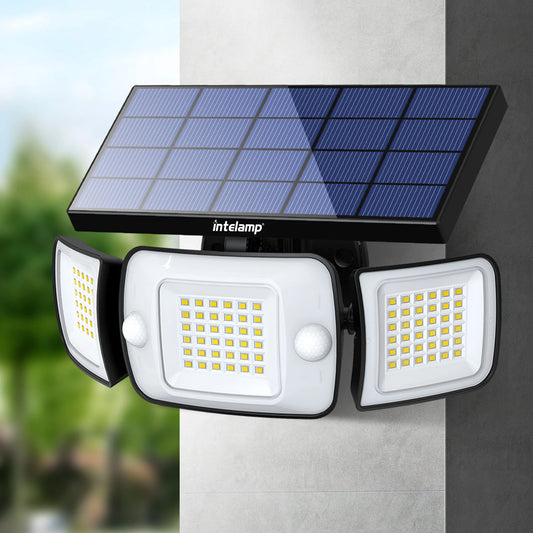 Intelamp Dimmable Solar Flood Light With Dual Motion Sensors