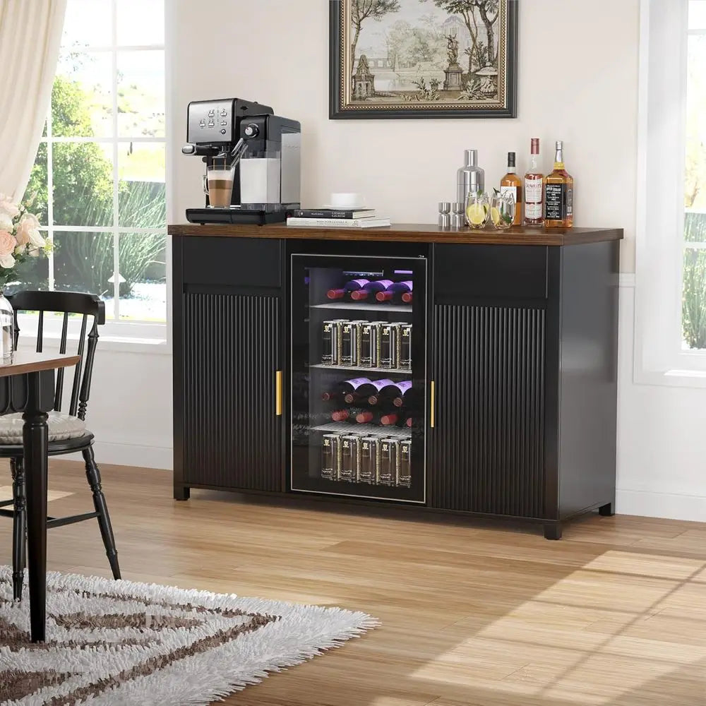 Modern Coffee Bar Cabinet With Wine Storage Shelves