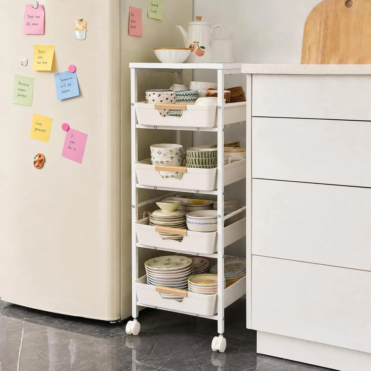 HiMiss 5 Tier Rolling Storage Cart With Wooden Top Shelf