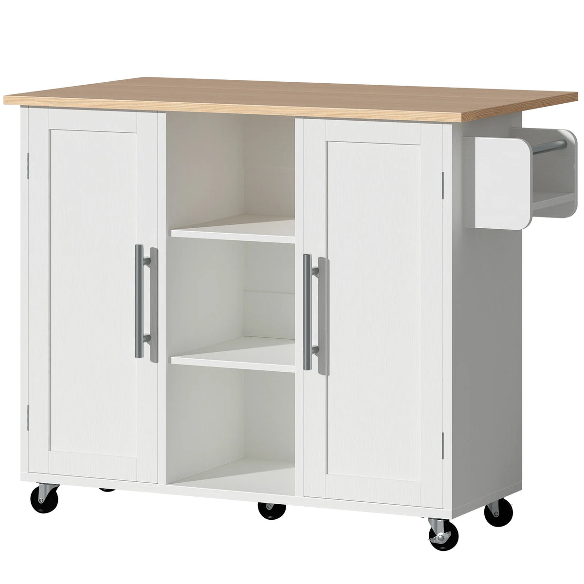 JHK Wood Rolling Kitchen Cart With Adjustable Shelves Storage Cabinet