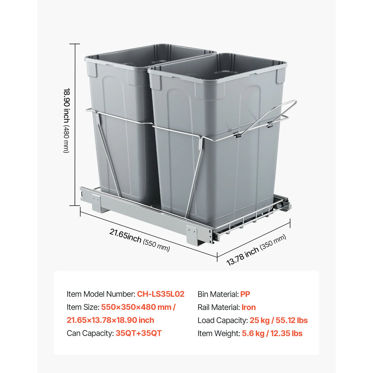 SucceBuy Pull-Out Trash Can Under Mount Waste Container HeavyDuty Garbage Recycling Bin w/ Door Kit Soft Close Slide for Cabinet
