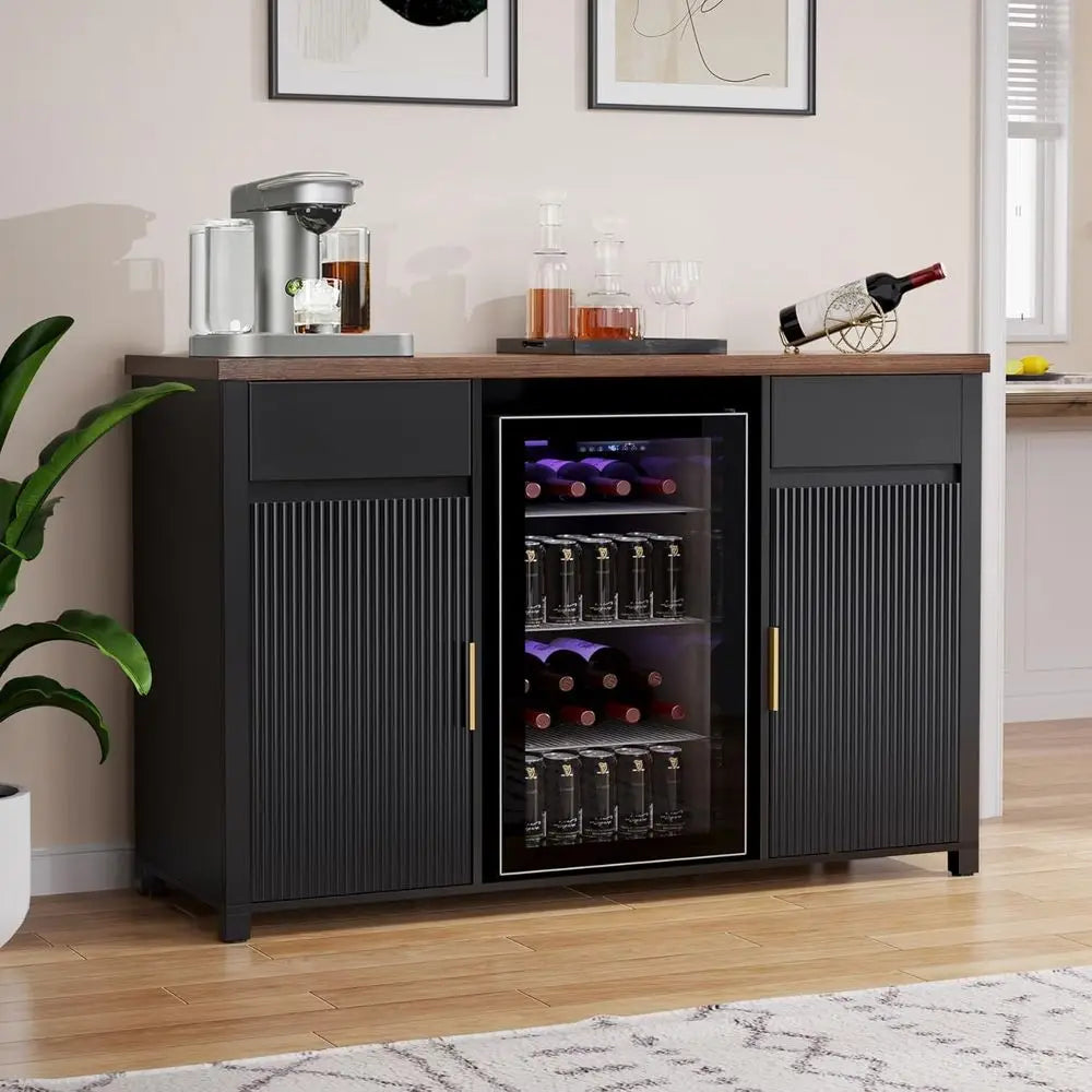 Modern Coffee Bar Cabinet With Wine Storage Shelves