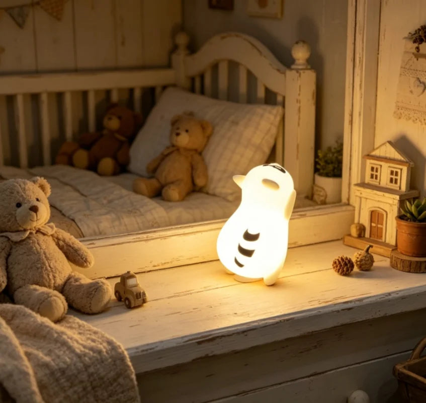 Silicone Raccoon Rechargeable Touch Control Dimmable Bedside Night Light