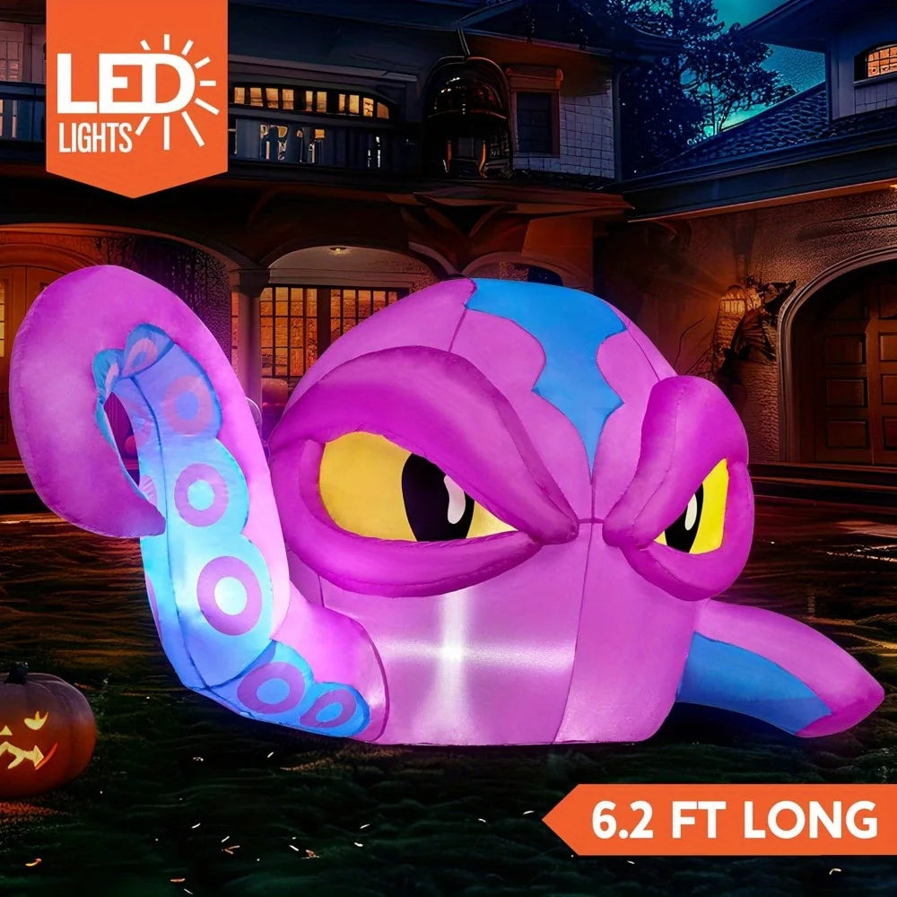 Halloween Inflatable Purple Octopus Window Breakout Decor With LED Lights