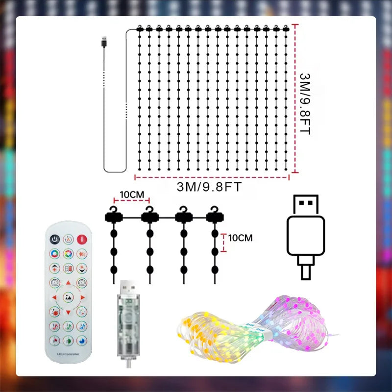 GCTECHING Smart RGBIC LED Curtain Lights With App Music Sync