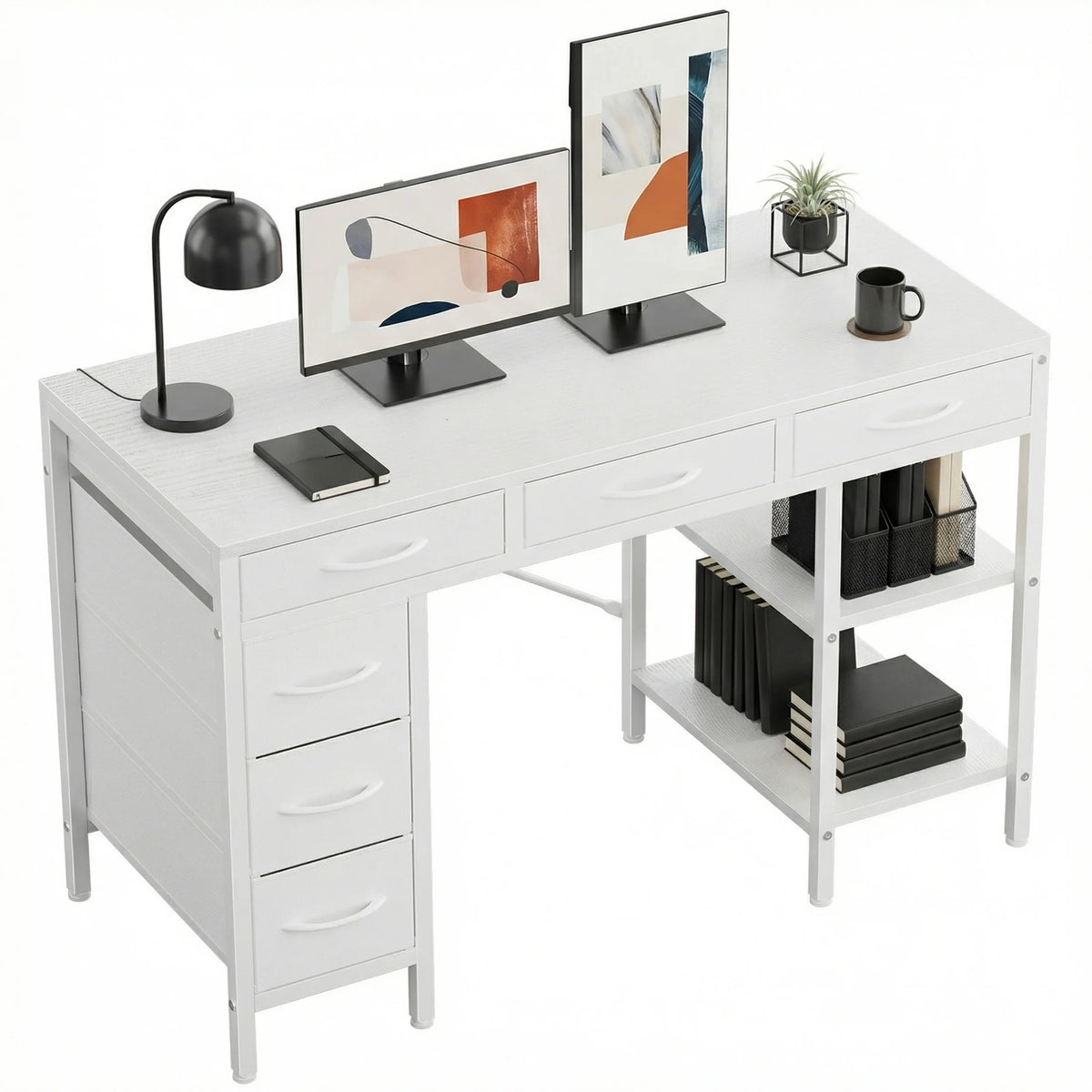 MCQ Office Computer Desk With Storage Shelves And Drawers
