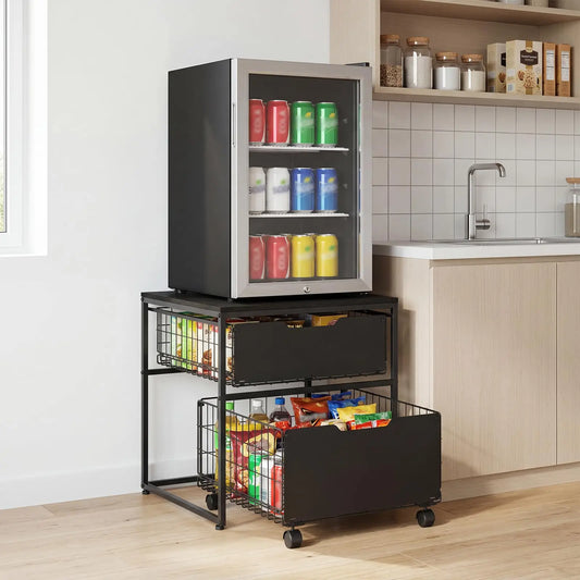 HiMISS Rolling Mini Fridge Stand With Pull Out Storage Baskets