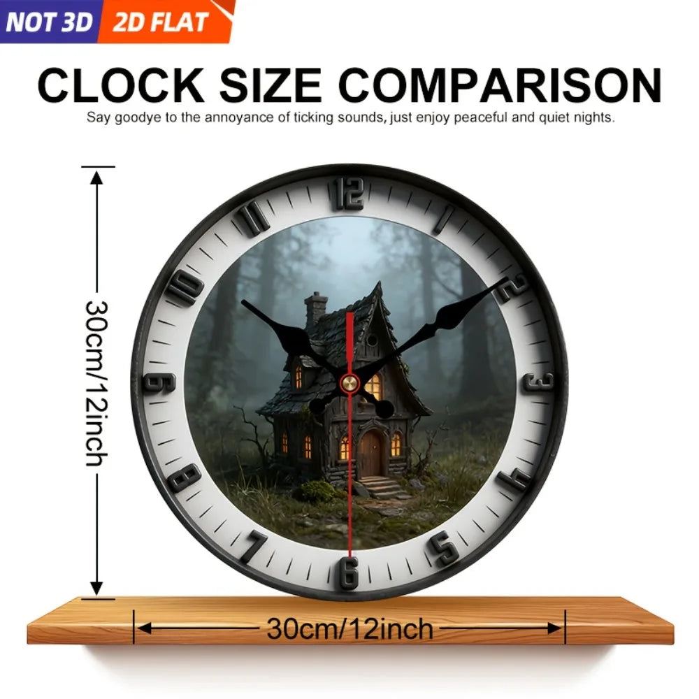 XMSJ Wooden Silent Wall Clock Featuring Forest Cabin Decor