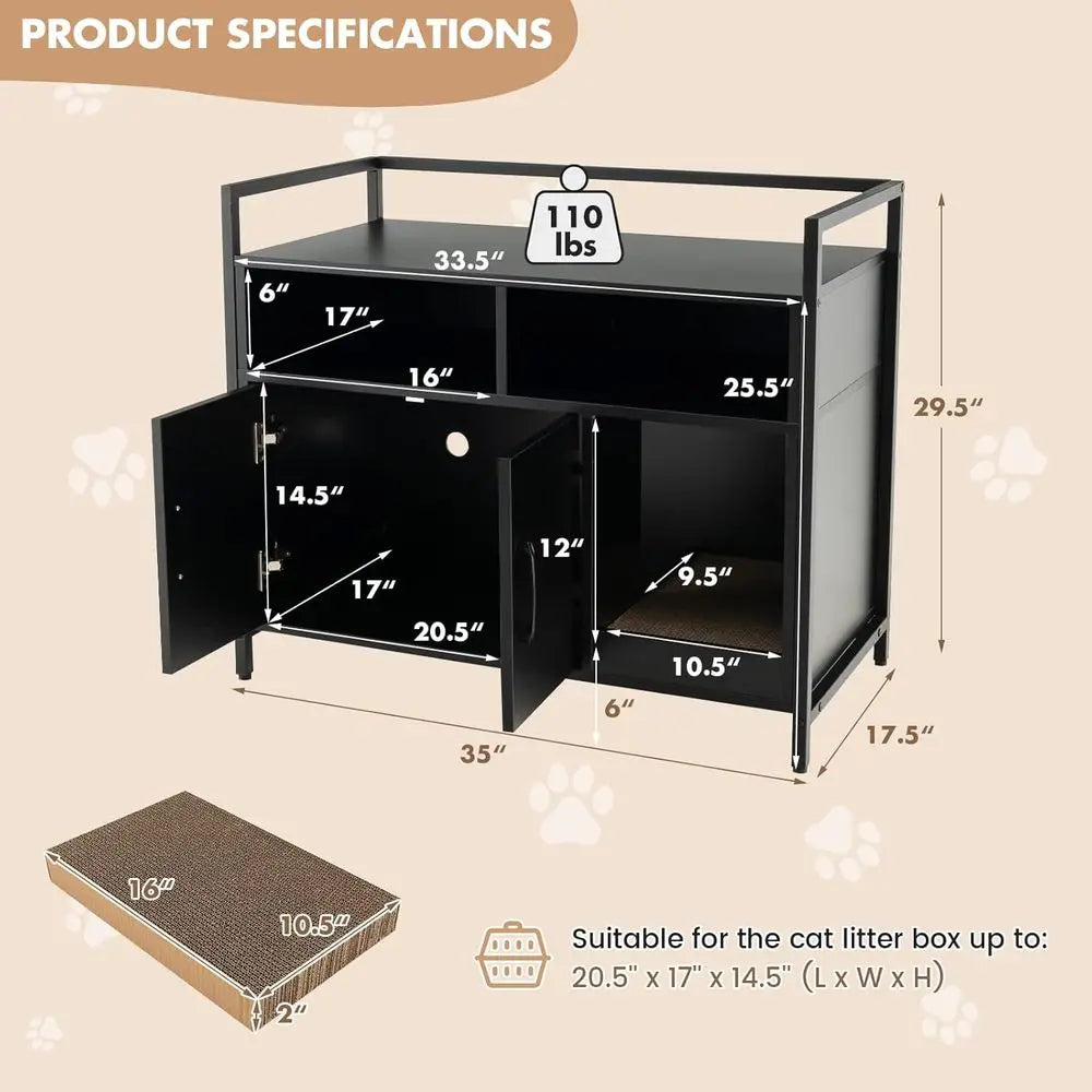 Compact Cat Litter Box Furniture Cabinet With Front Entry Shelf