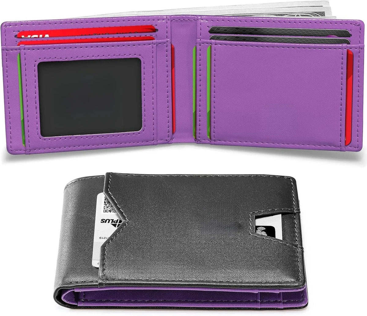 Slim Rfid Blocking Leather Bifold Wallet With Credit Card Organization