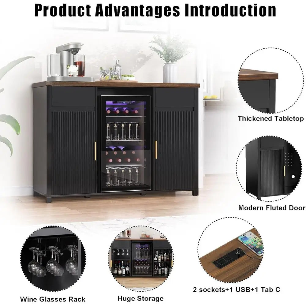 Modern Coffee Bar Cabinet With Wine Storage Shelves
