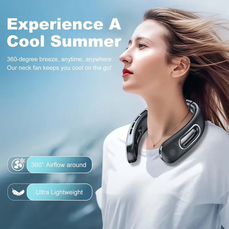 Usb Rechargeable Bladeless Neck Fan With Four Speeds And Portable Design