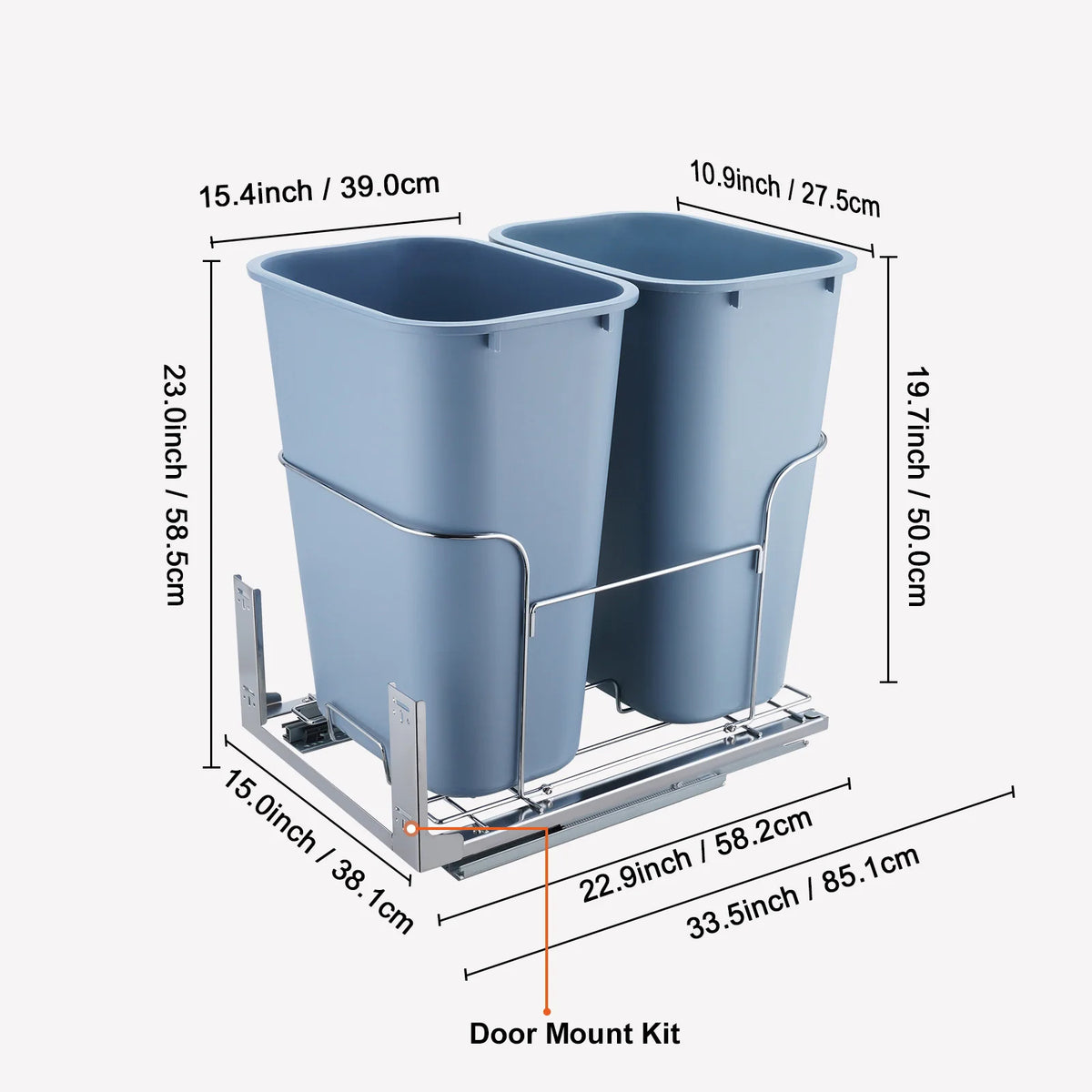 SucceBuy Pull-Out Trash Can Under Mount Waste Container HeavyDuty Garbage Recycling Bin w/ Door Kit Soft Close Slide for Cabinet