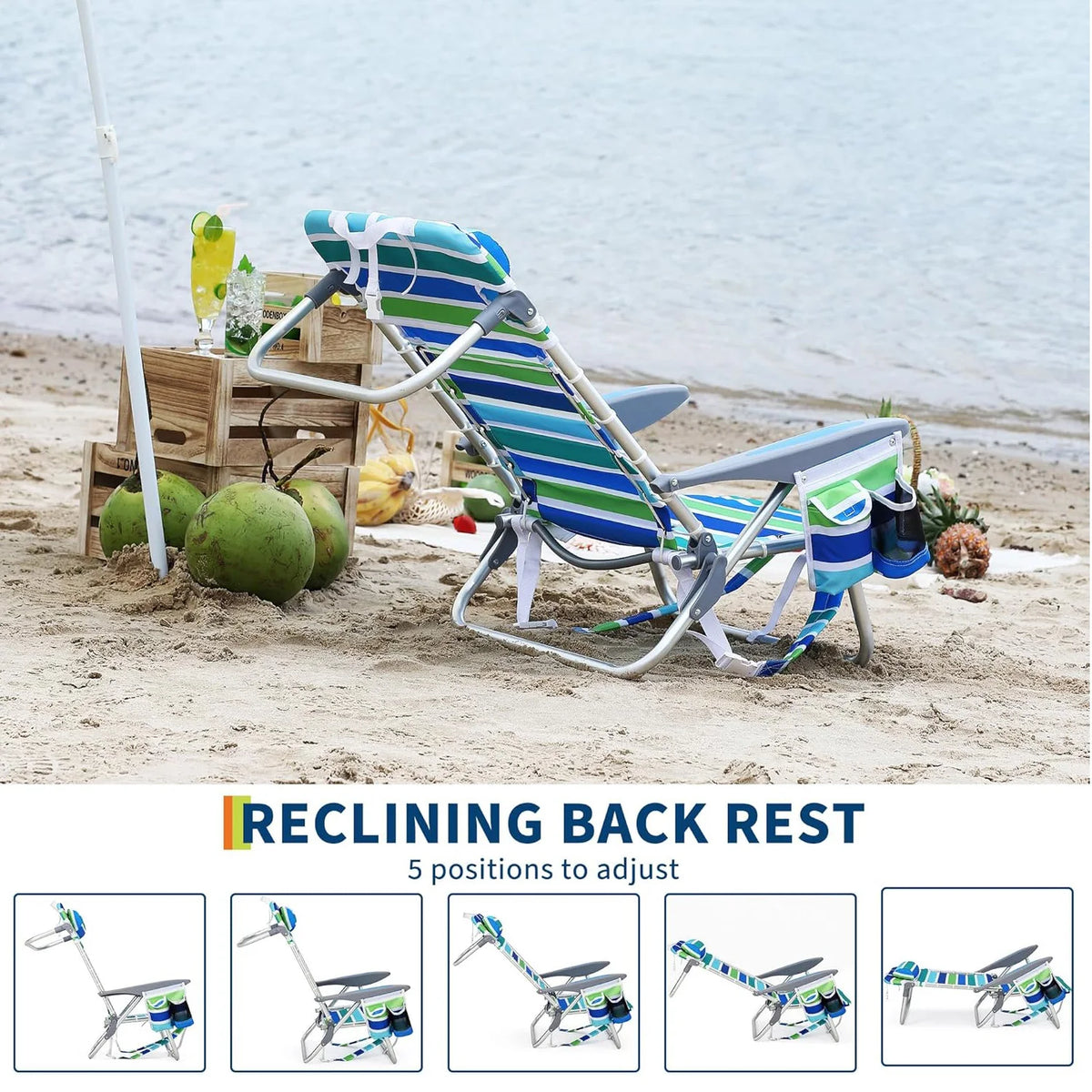 HiMISS Portable Folding Backpack Beach Chair With Cup Holder